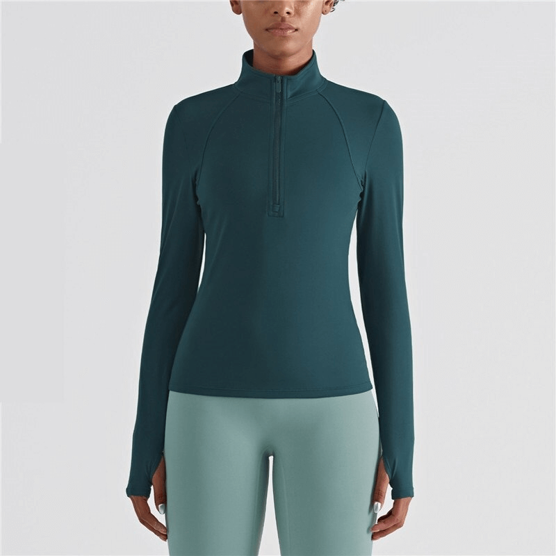 Women's elastic long sleeve fitness sweatshirt with finger cut-out, ideal for sports, 80% nylon, 20% spandex blend, SF1449.